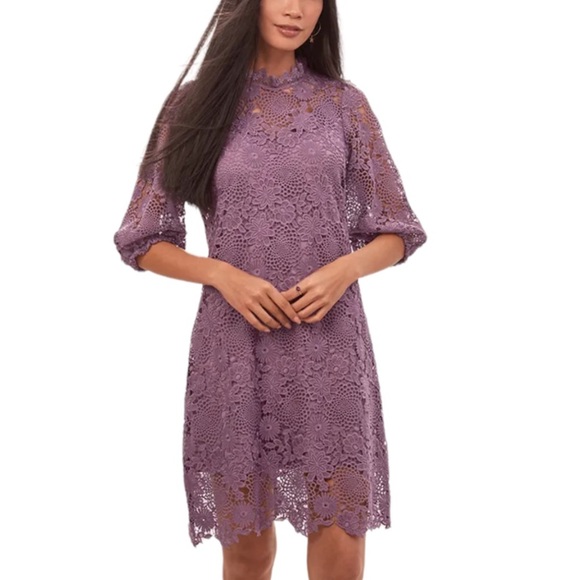 Johnny Was Purple Slip Dress with Lace Overlay B1 - Picture 5 of 14